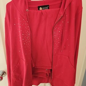 Christine Alexander Red Hoodie and Pants Rhinestone Accents